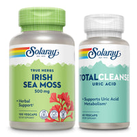 SOLARAY Irish Sea Moss and Total Cleanse Uric Acid - Wellness and Joint Health Bundle w/Naturally Occurring Vitamins, Minerals, Live Bacteria, Plus Tart Cherry, Turmeric and Celery Seed, 100/60ct