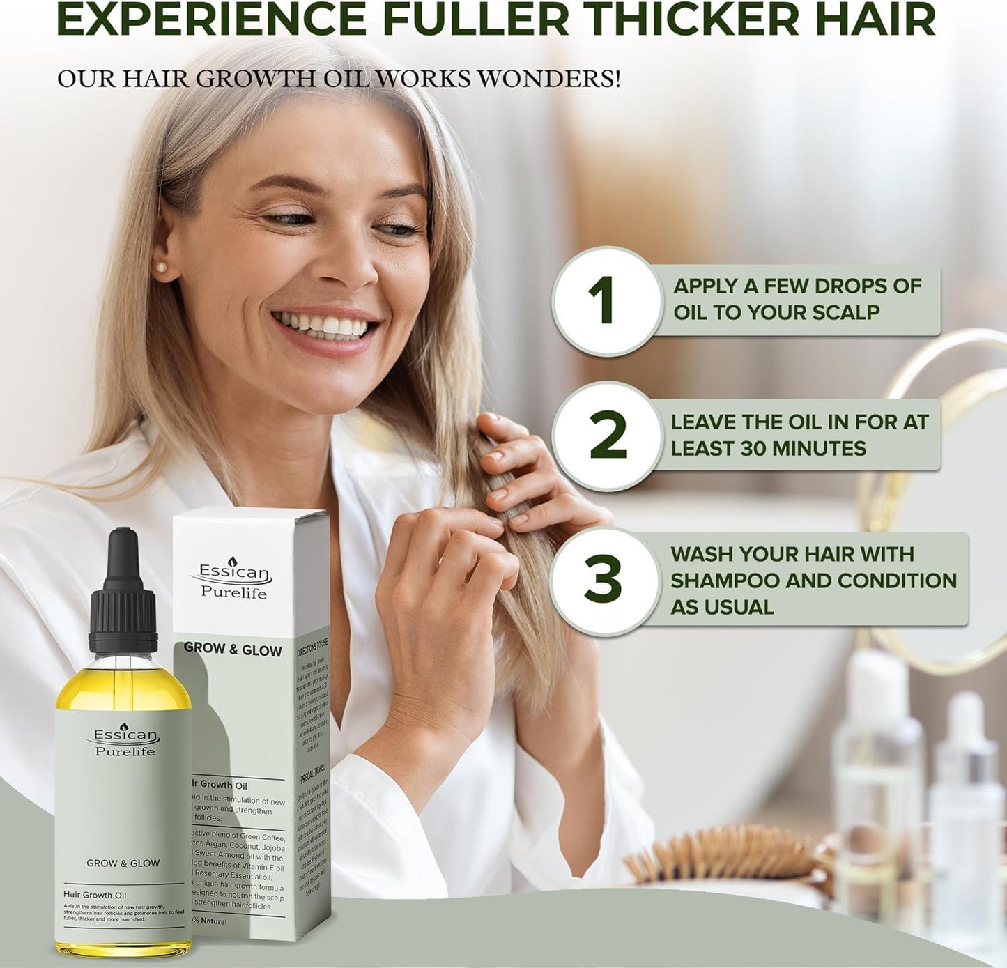 Essican Purelife Hair Growth Oil Twin Pack 100% Natural Hair Oils - 100ml Hair Growth Rosemary Oil, Argan Oil, Coconut Oil, Green Coffee, Vitamin E Oil, Castor Oil, Hair Loss Treatment, Scalp Oil Hair Serum - 2pcs