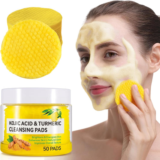 ALLILUYAA 50Pcs Turmeric Kojic Acid Pads,Turmeric Kojic Acid Cleansing Pads, Face Turmeric & Kojic Acid Pads, Turmeric Cleansing Pads for Dark Spots, Turmeric Pads Infused Foaming Exfoliating Pads