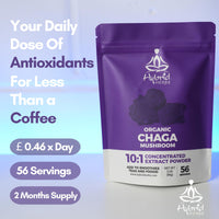 Hybrid Herbs HYBRID HERBS – Organic Wild Chaga Mushroom Powder 10X Strength - Supplement for Energy, Skin & Brain Support Rich in Antioxidants & Beta Glucans | HIGH Potency 10:1 Extract - 56 Serving (56g)