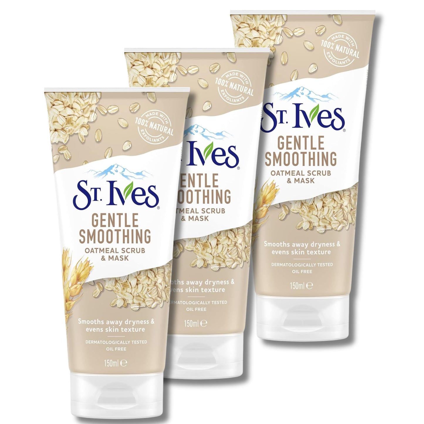 beauty mix St. Ives Gentle Smoothing Oatmeal Scrub & Mask, 150 ml (Pack of 3) – Nourishing Dual-Action Facial Treatment for Exfoliation and Hydration, Leaving Skin Soft, Radiant, and Visibly Healthy