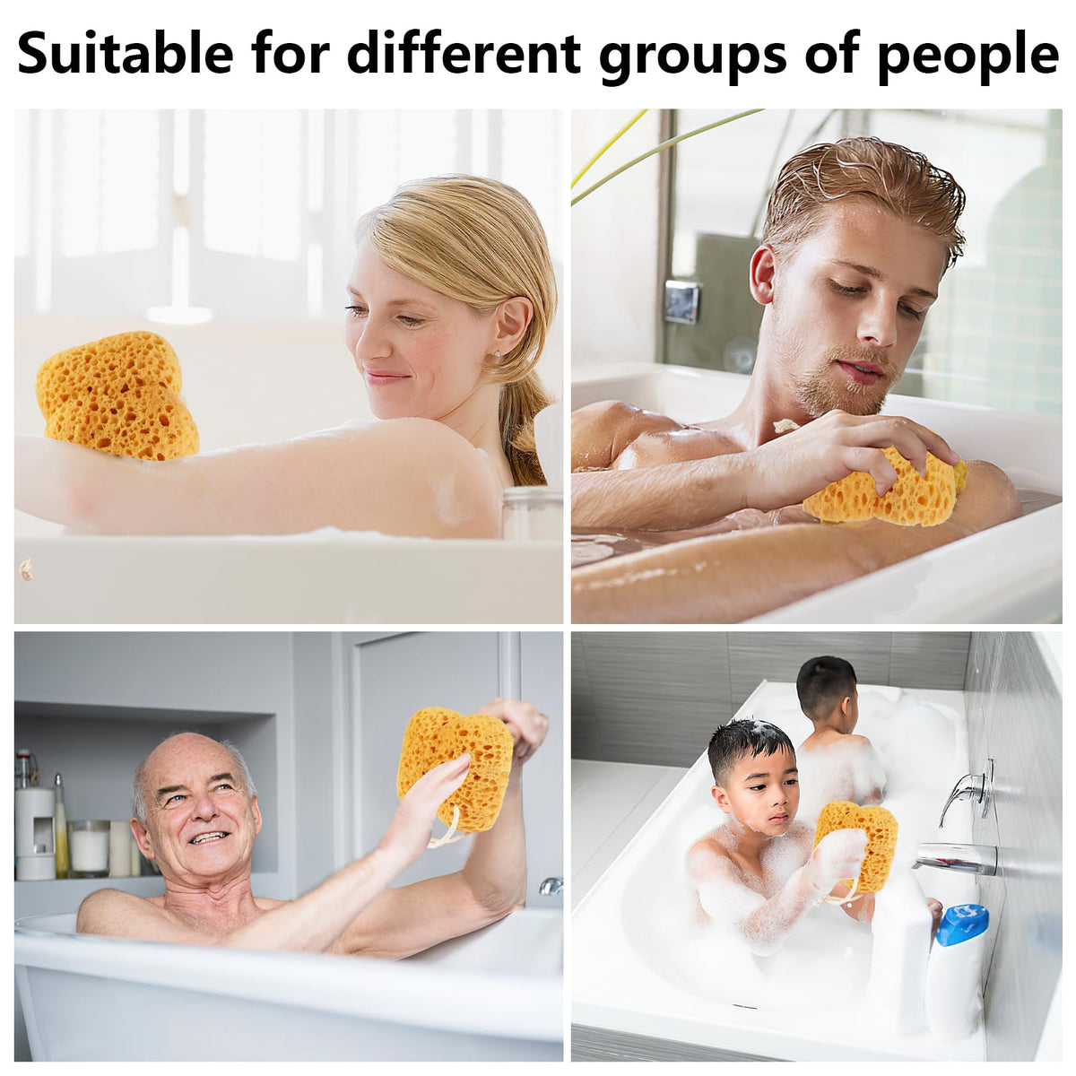 Maxmoc Natural Sponge,2 Pcs Bath Sponges Honeycomb,Larger Shower Sea Sponge for Women Men,Exfoliating Deep Cleansing,Ultra-Soft for Sensitive Dry Skin (Yellow)