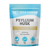 VL Vita London Psyllium Husk 4000mg Fibre Supplement – 60 High Strength Vegan Capsules (Easy Swallow) with Acidophilus Probiotics – Vita London Digestive Health Formula for Men & Women – Made in UK