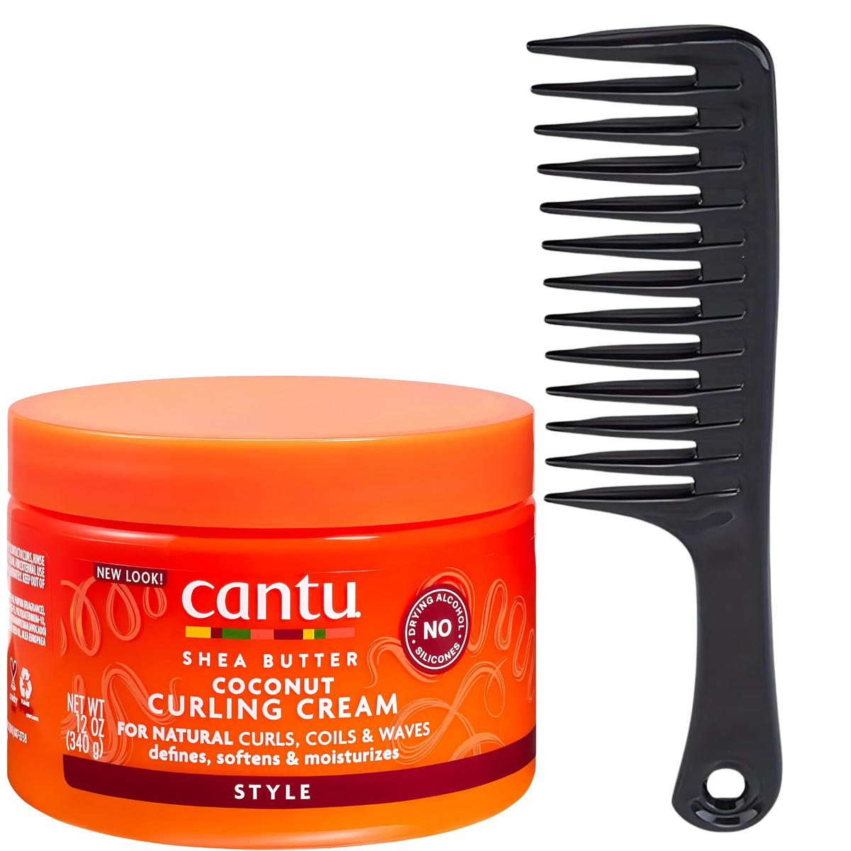 Curling Cream & Mahn K Collection Wide-Tooth Comb – Best Defining Cantu Curl Cream for Wavy Hair, Moisturizing Curly Hair Cream – Hair Cream for Men & Women, Afro Hair Products