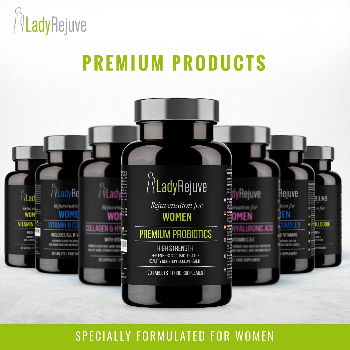 LadyRejuve Premium Probiotics | 120 Vegan Tablets | 10 Billion CFU - Specially Formulated Probiotic Supplement for Women | Supports Digestive Gut Health | Provides Constipation Relief for Adults
