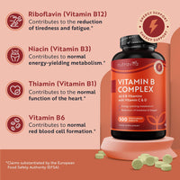 Vitamin B Complex High Strength with Vitamin D + Vitamin C 500 Tablets for +1 Year of Supply, Energy-Yielding Metabolism - Reduction of Tiredness & Fatigue (EFSA) Made in The UK by Nutravita