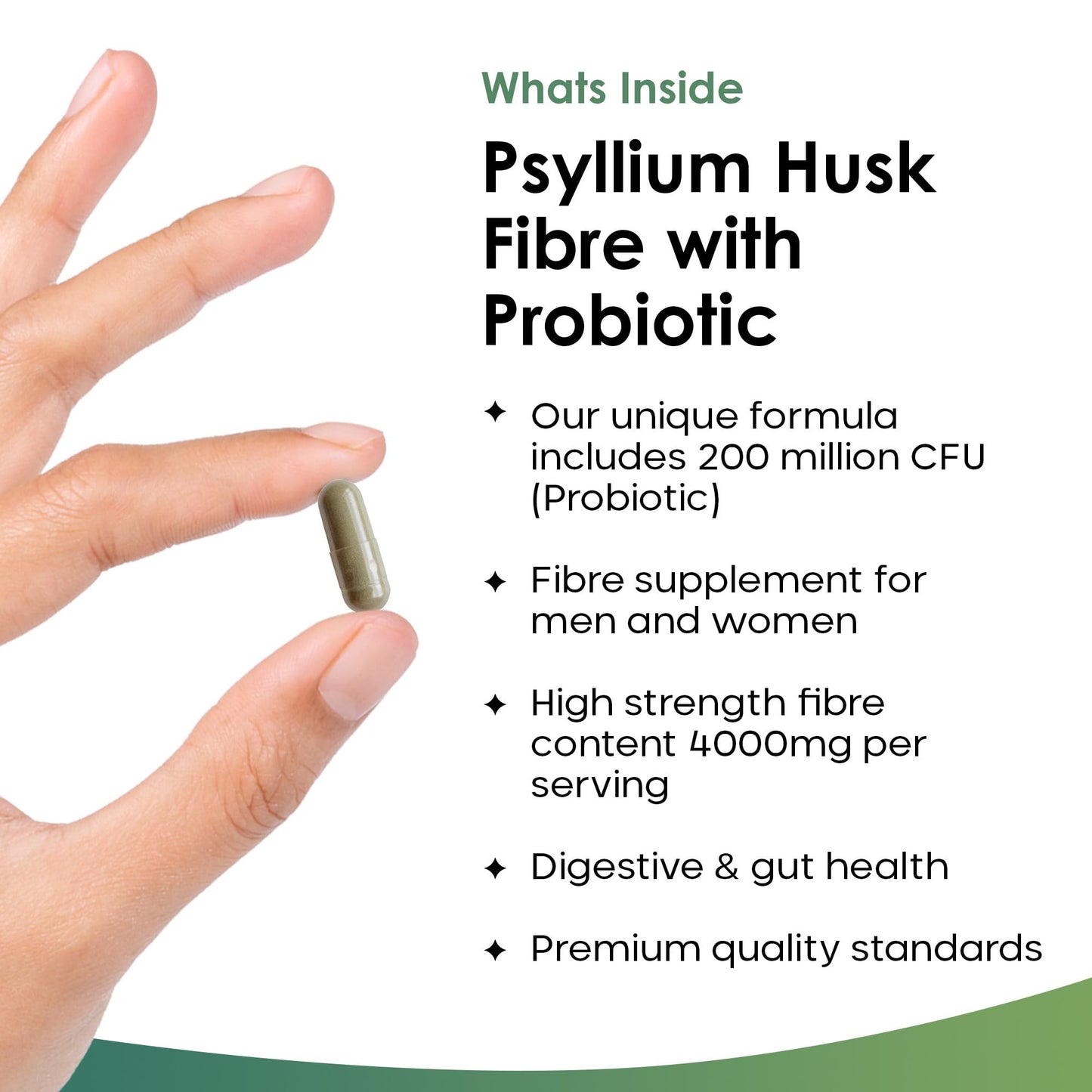 Fibre Supplement 4000mg Psyllium Husk With Probiotic Acidophilus - High Strength - Natural Soluble Fiber Supplement From Plantago Ovata Seeds, 120 Psyllium Husks capsules Vegan, Made in UK by New Leaf
