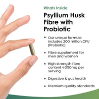 Fibre Supplement 4000mg Psyllium Husk With Probiotic Acidophilus - High Strength - Natural Soluble Fiber Supplement From Plantago Ovata Seeds, 120 Psyllium Husks capsules Vegan, Made in UK by New Leaf