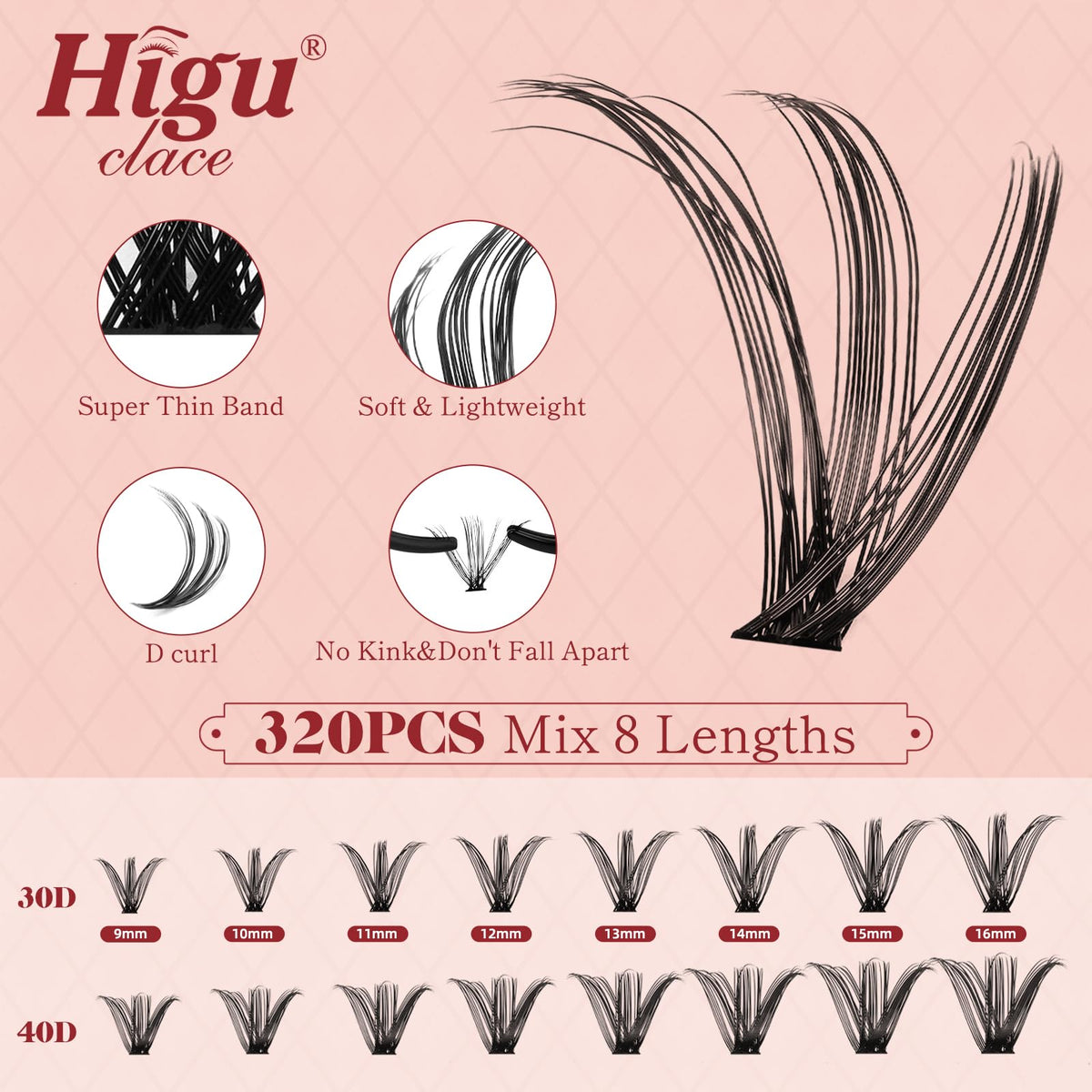 Higu clace Higu Clace Cluster Lashes 320PCS, Individual Eyelashes Mixed 9-16mm,Natural Lash Clusters Wispy Cluster Lashs,Eyelash Extensions Easy to Use at Home Eyelashes Clusters (30D+40D)