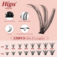 Higu clace Higu Clace Cluster Lashes 320PCS, Individual Eyelashes Mixed 9-16mm,Natural Lash Clusters Wispy Cluster Lashs,Eyelash Extensions Easy to Use at Home Eyelashes Clusters (30D+40D)