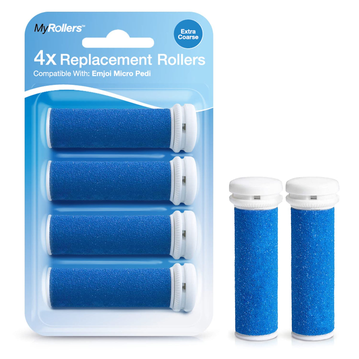 My Rollers 4 x Extra Coarse Blue Replacement Rollers Compatible with Emjoi Micro Pedi - Electric Foot File Roller Heads for Rough, Dry and Callused Feet