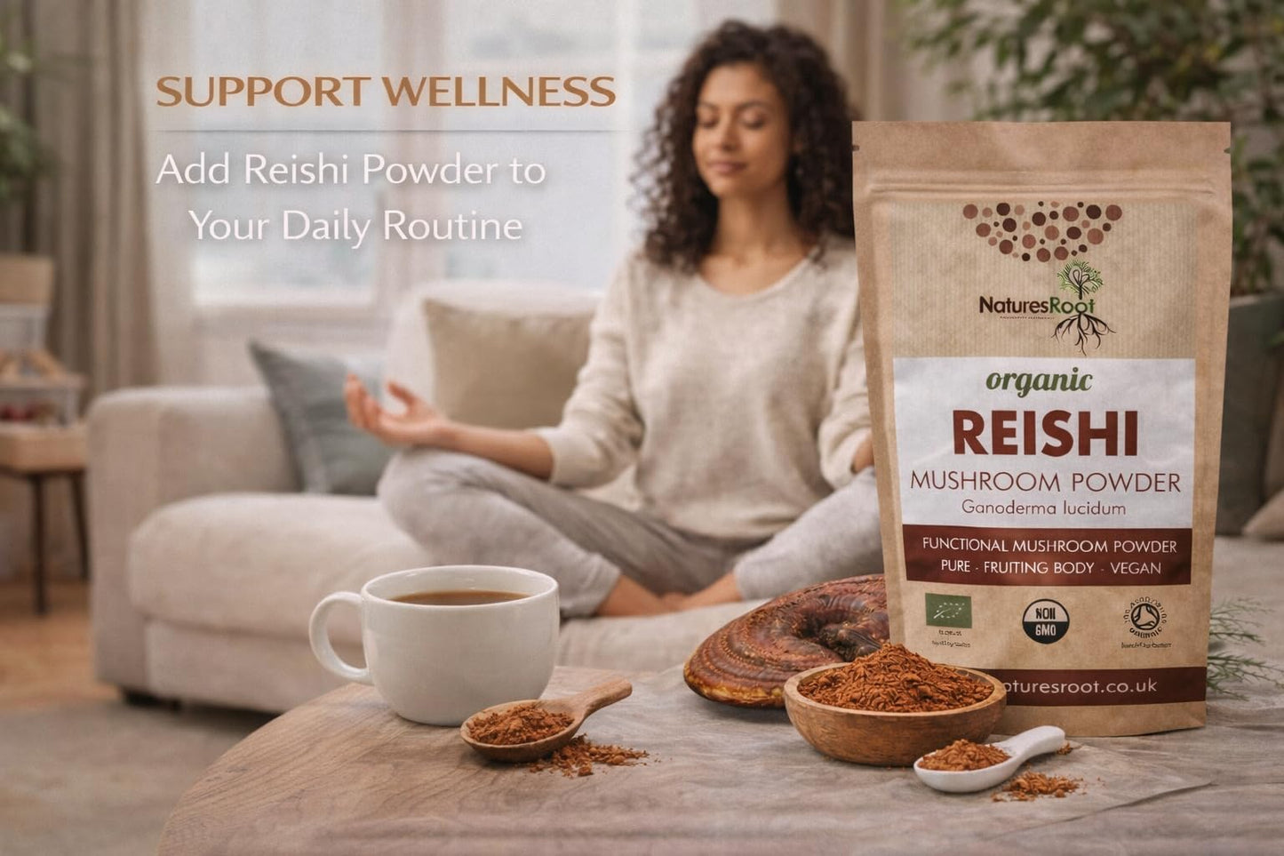 Natures Root Nature’s Root Organic Reishi Mushroom Powder 500g | 100% Fruiting Body | Finely Ground Whole Mushroom | Vegan • No Additives • Certified Organic