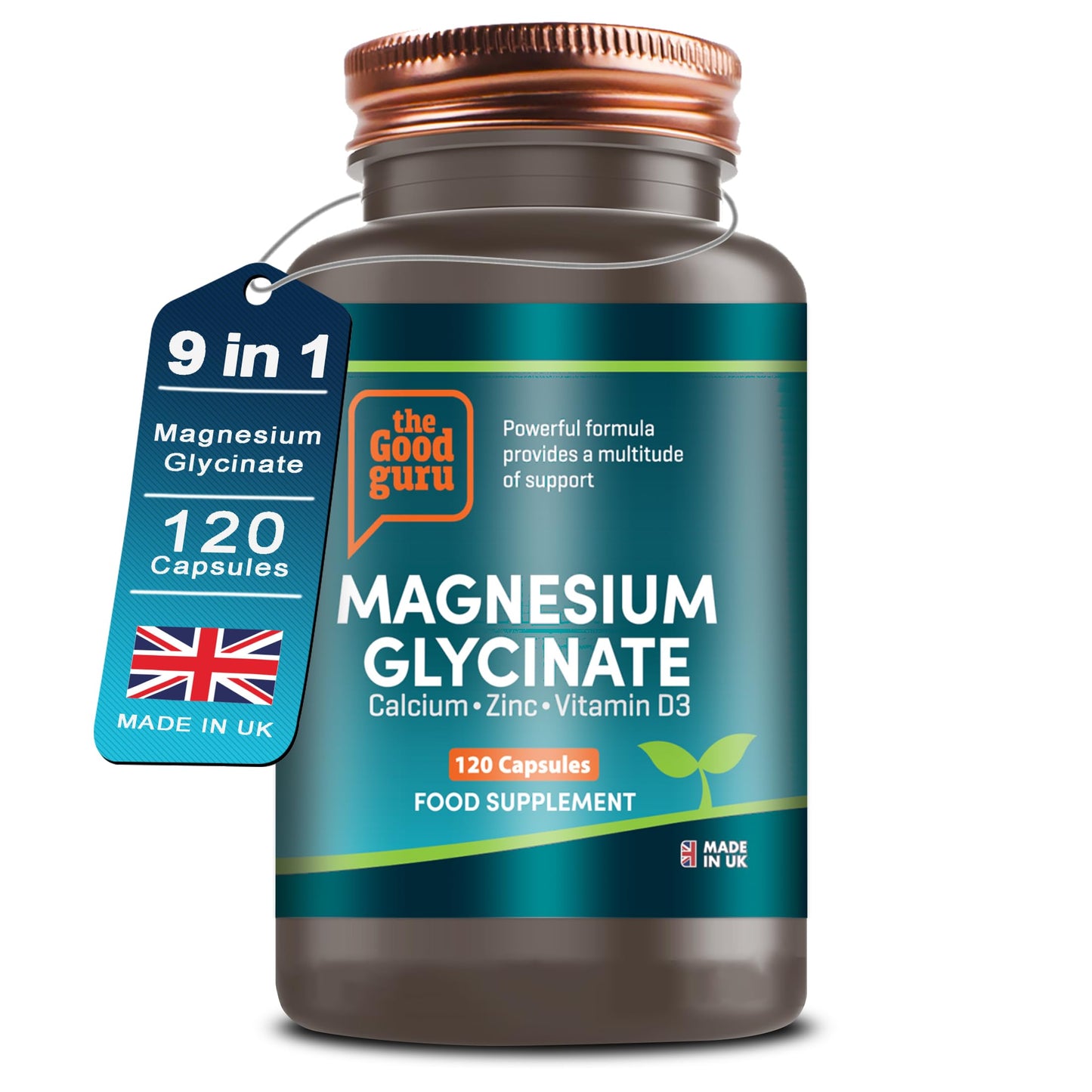 Magnesium Glycinate 300mg Capsules – 9-in-1 Magnesium Supplement with Zinc, Calcium, Copper, Boron Glycinate D3, K2 | Bone & Muscle Support Magnesium Glycinate Capsule - 120 Capsules - The Good Guru