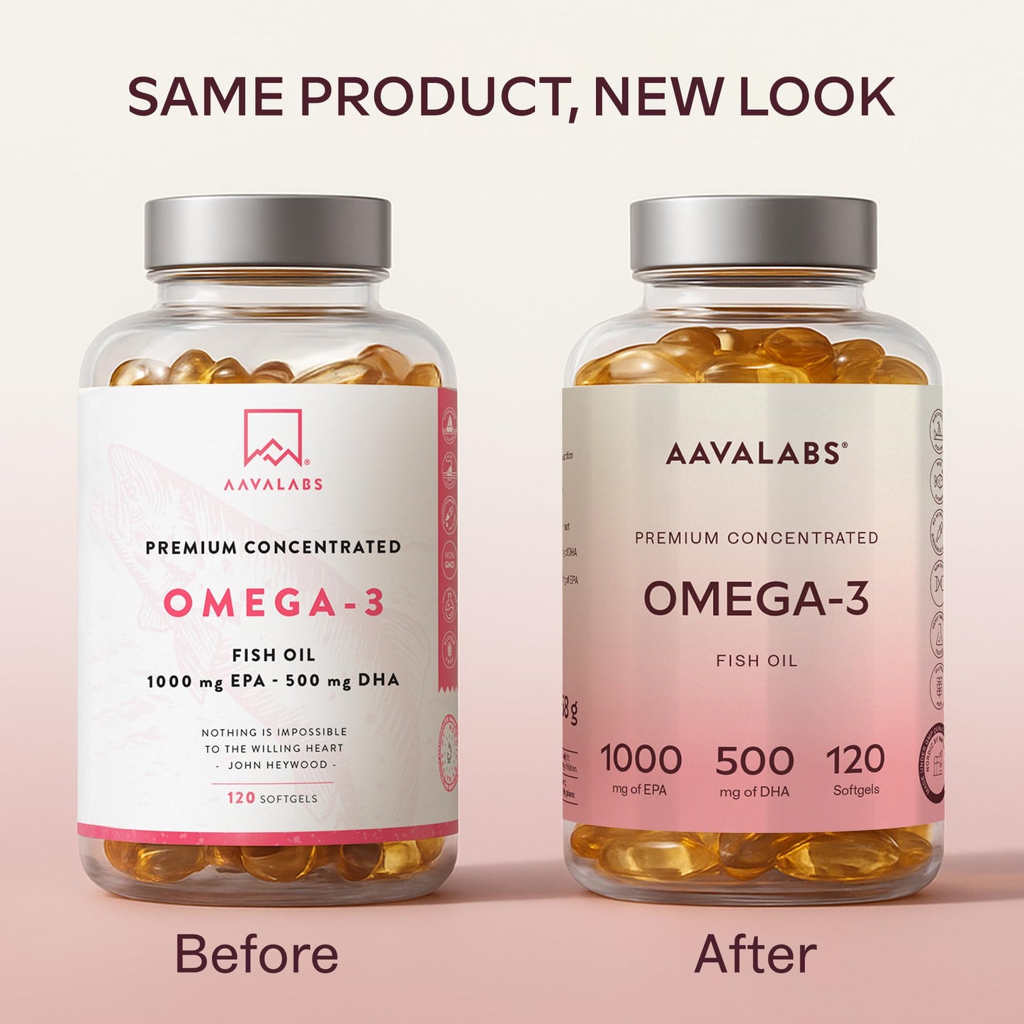 AAVALABS Omega 3 Fish Oil 2000mg per Daily dose (2 softgels) - 1000mg EPA + 500 mg DHA per dose - High Strength Omega 3 Fatty Acids Supplements - Molecularly Distilled - 120 Capsules - 60 Days Supply