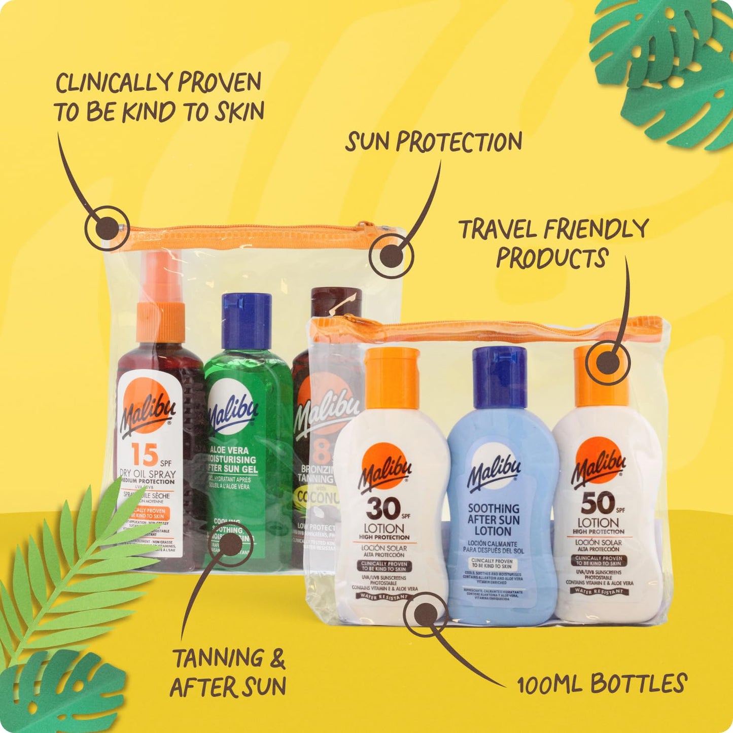 Malibu Sun Travel Essentials with SPF 10 & 20 Sun Cream Protection & After Sun Lotion, Holiday Sun Care, Water Resistant, Multipack, 3 x 100ml