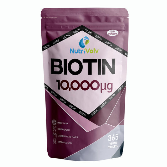 Biotin Hair Growth Supplement | 1 Year Supply | 10,000mcg Per Tablet | 365 Vegan Biotin Tablets | Hair Skin & Nails Vitamins for Women & Men | High Absorption D-Biotin | Hair Growth Vitamins | UK Made