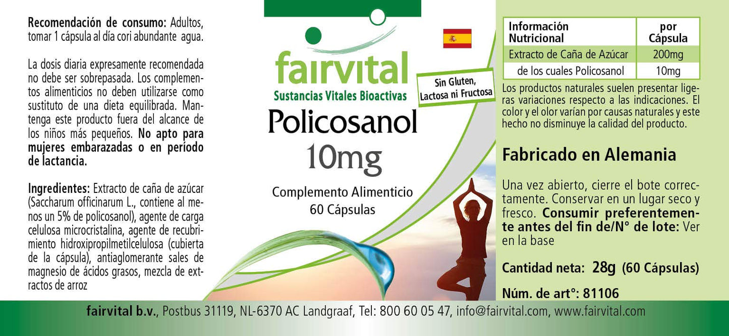 fairvital Fairvital | Policosanol 10mg - Vegan - HIGH Dosage - 60 Capsules