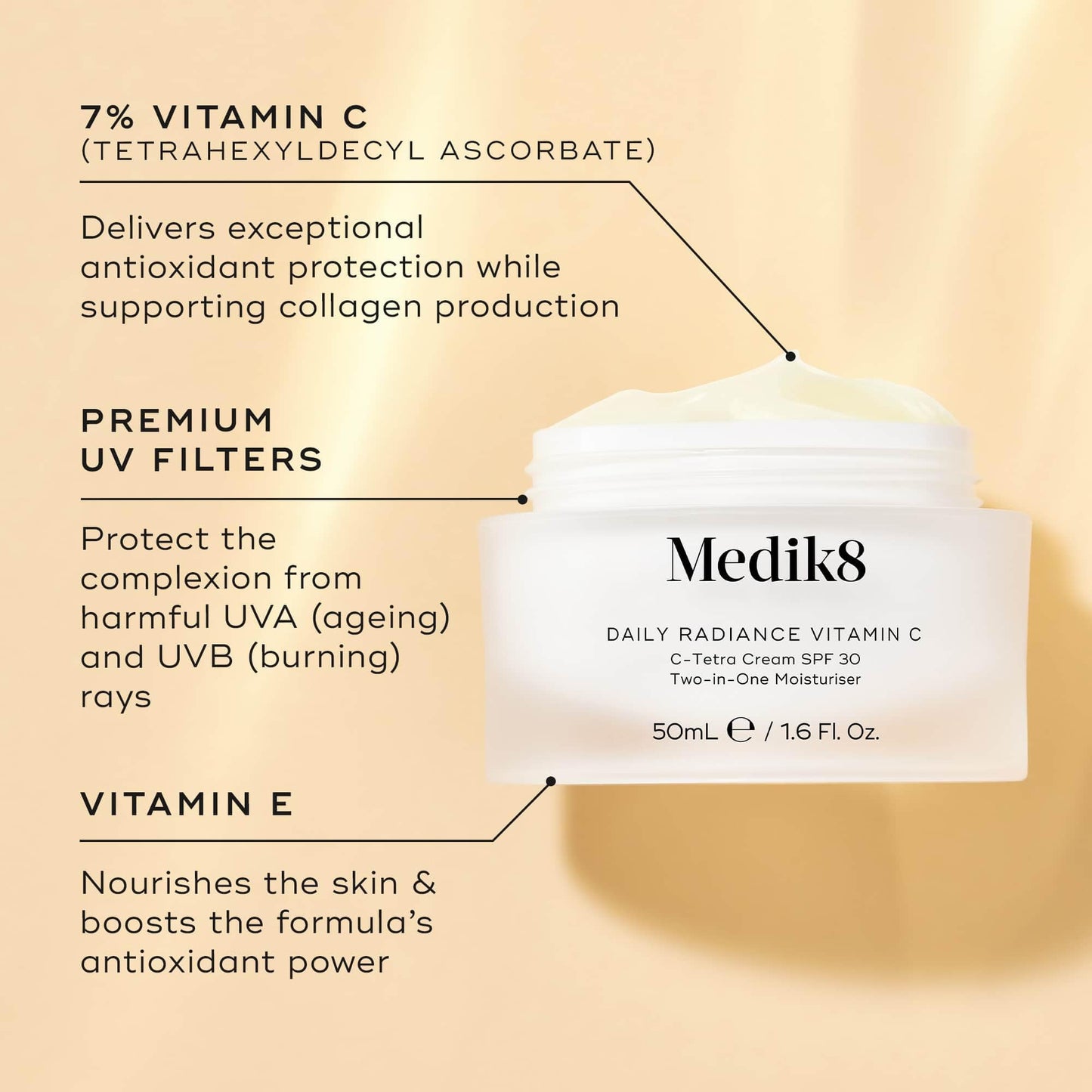 Medik8 Daily Radiance Vitamin C, 2-in-1 SPF & Face Moisturiser - 8ml