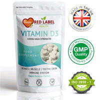 Red Label Health Vitamin D3 Tablets 1000IU, 60 Vitamin D Supplement Tablets (2 Months Supply) Healthy Teeth & Bones, Supports The Immune System for Men & Women Vegetarian Made in The UK