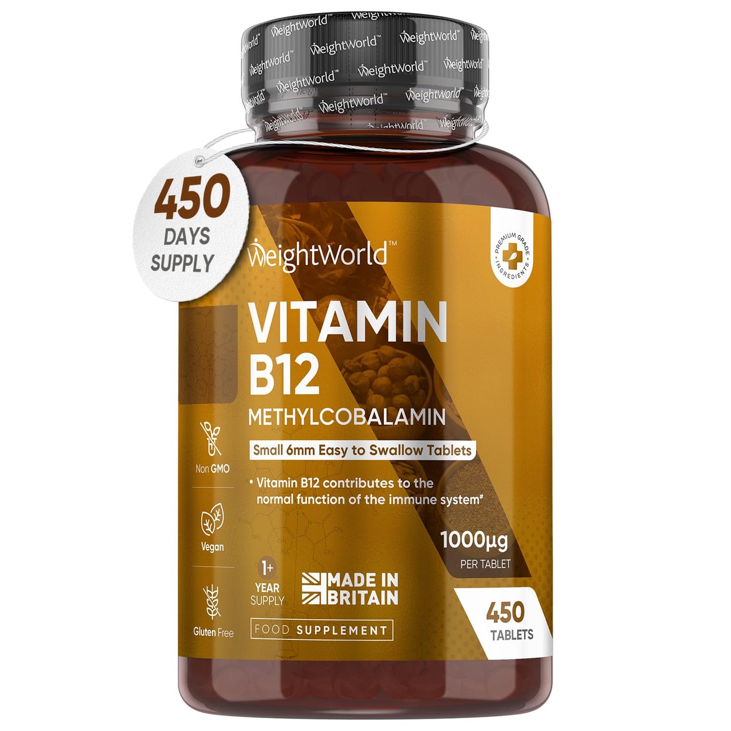 Vitamin B12 Tablets High Strength – 1000mcg Vegan B12 Supplement – 450 Pure Methylcobalamin Tablets (14+ Months Supply) – Tiredness and Fatigue Tablets – Immunity Supplements – GMP Approved