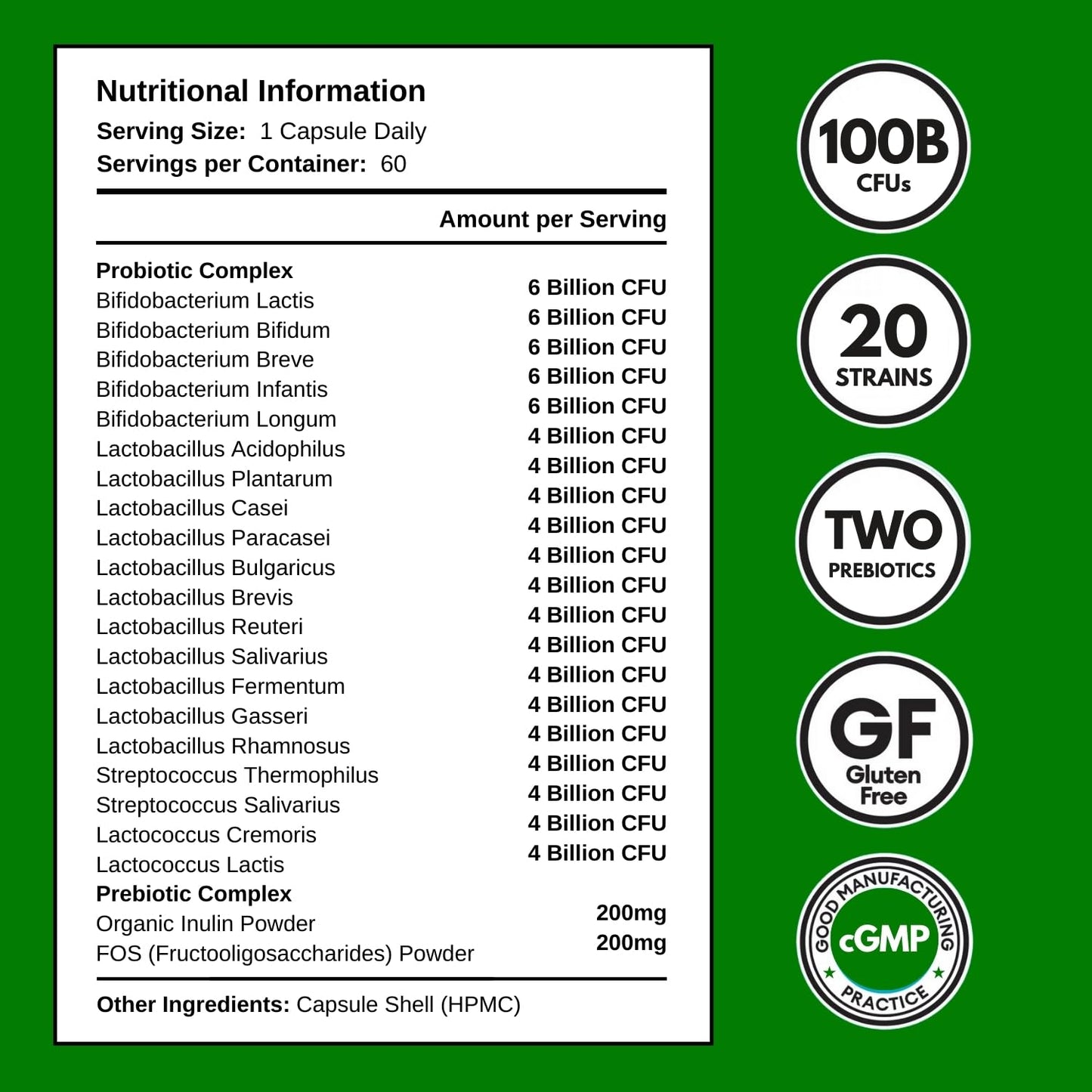 Macro Greens 100 Billion CFU Probiotics - 20 Unique Strains + Organic Prebiotics | Gut Health, PH Balance, and Digestion | Scientifically Proven Probiotics for Women and Men – 60 Day Supply – Made in The UK