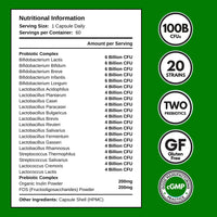 Macro Greens 100 Billion CFU Probiotics - 20 Unique Strains + Organic Prebiotics | Gut Health, PH Balance, and Digestion | Scientifically Proven Probiotics for Women and Men – 60 Day Supply – Made in The UK