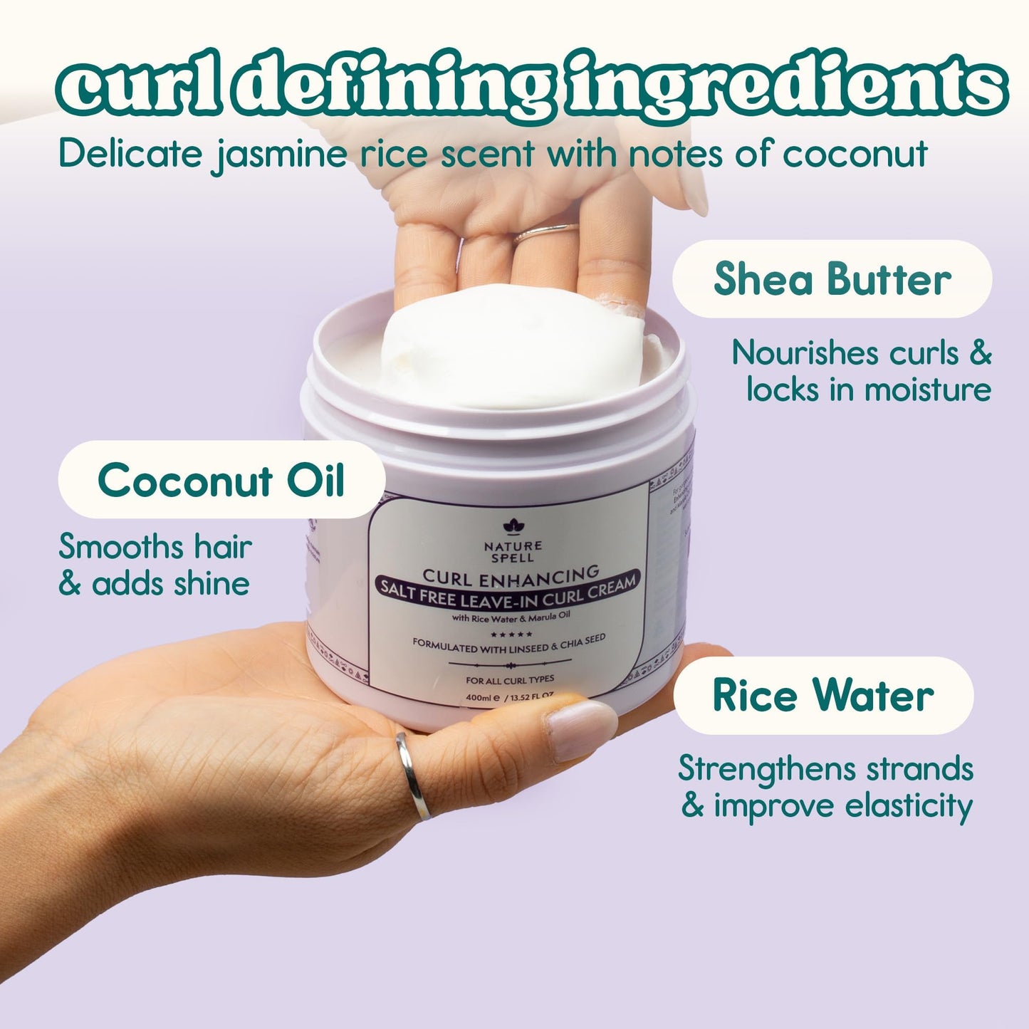 Nature Spell Curl Leave-In Cream, Salt Free Formula for Definition, 400 ml