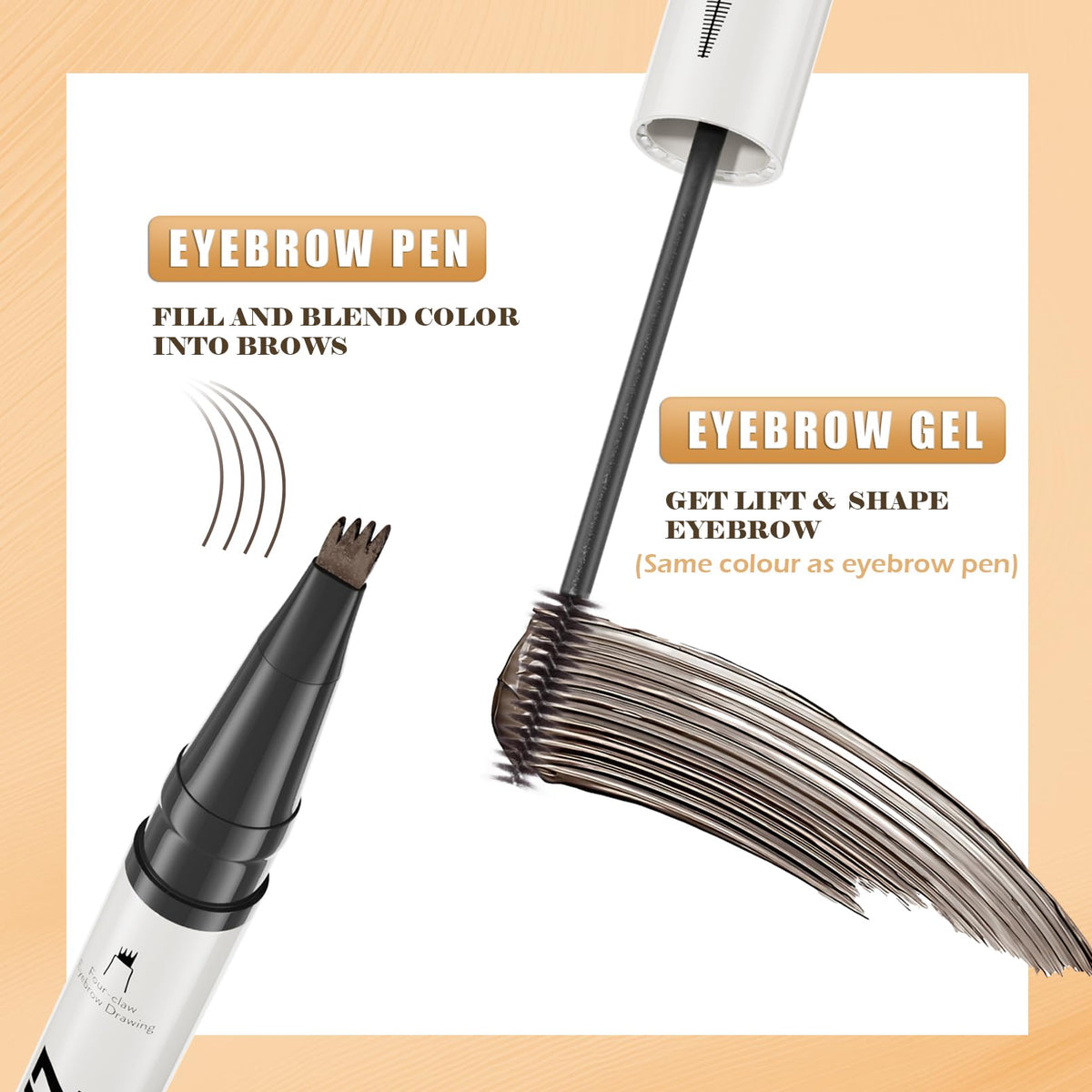 ELALRAU Eyebrow Pencil with Eyebrow Gel, 2-in-1 Microblading Eyebrow Pen and Brow Gel with 4 Fork Tip & Precise Brush-Tip for Fuller-Looking Defined Brows, 24H Wear, Waterproof & Smudge-proof, Brown