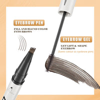 ELALRAU Eyebrow Pencil with Eyebrow Gel, 2-in-1 Microblading Eyebrow Pen and Brow Gel with 4 Fork Tip & Precise Brush-Tip for Fuller-Looking Defined Brows, 24H Wear, Waterproof & Smudge-proof, Brown
