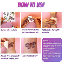 Rosymormor 18 Sheets Glitter Temporary Tattoos for Women Girls, Wings Butterfly Flowers Face Body Shiny Waterproof Stickers Fake Tattoos for Gifts Birthday Party Favors Festival Makeup Halloween