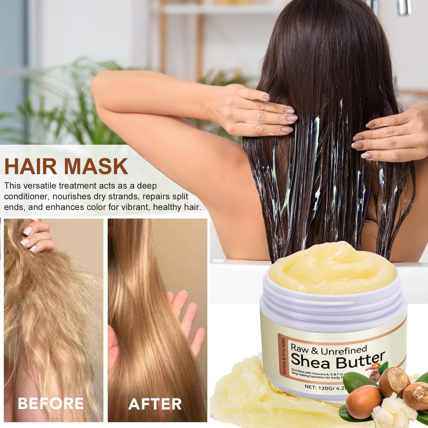 NBXINSLF Organic Shea Butter, Raw & Unrefined Shea Butters for Body, Face & Hair, Pure Shea Butter with vitamins A, E & F, Long-Lasting Hydration for Dry Skin, Hair Care, DIY Lip Balm, Natural Moisturize