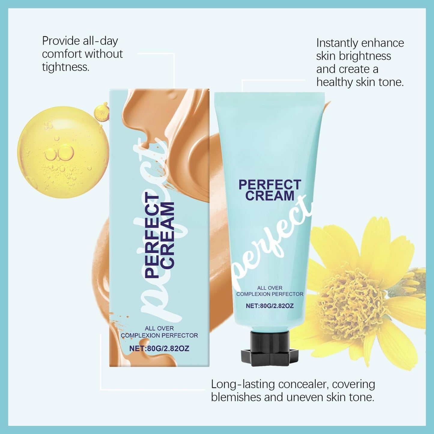 HERBENJOY 2pcs CC Cream Foundation,All-Over Complexion Perfector for Covers Scars & Imperfections,Waterproof Long-Lasting Hydrating Skin Tint Full Coverage Concealer,Covering Corrector Face Concealer Smooth