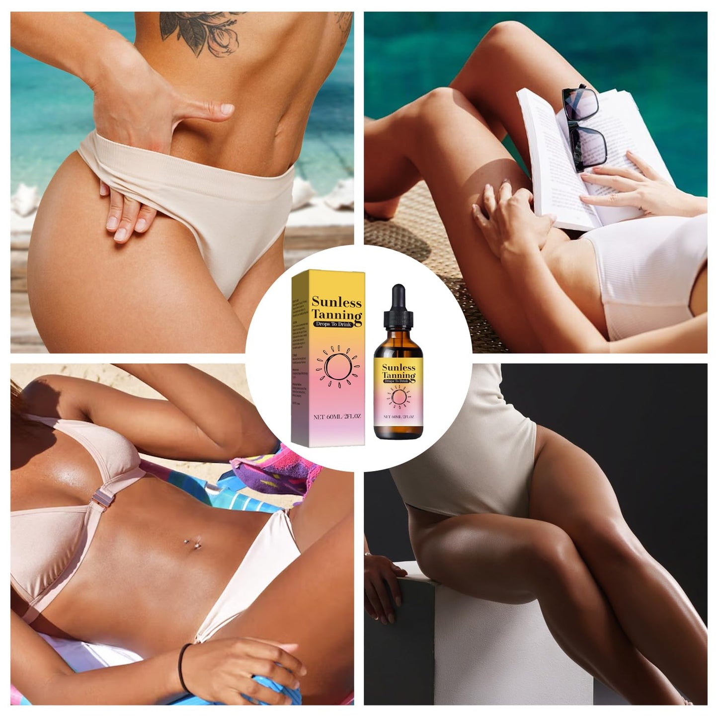 GMHLLES 2PCS Self Tanning Drops, Natural New Sunless Tanning Drops Enhances Natural Skin Tone for Face and body with 1PCS White Massage Stick 60ML