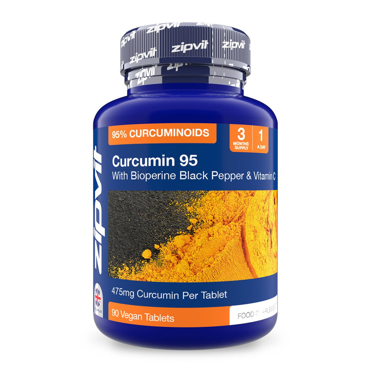 Zipvit Curcumin Tablets, 95% Active Curcuminoids with Black Pepper & Vitamin C, 90 Vegan Tablets, 3 Months Supply, Turmeric Supplement