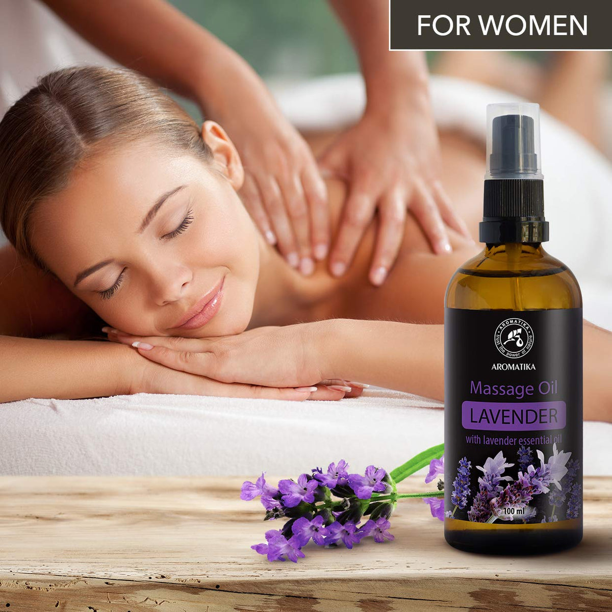 AROMATIKA trust the power of nature Massage Lavender Oil 100ml - 100% Natural Lavender Body Massage Oil - Good Sleep - De-Stress - Calming - Skin Care - Beauty - Body Massage - Soft Relaxing Aroma Oil