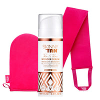 Skinny Tan Wonder Serum Fake Tan - Streak Free Self Tan with Youth Boosting Q10, Vitamin E & Aloe vera for Hydrating Skincare, Vegan & Cruelty Free - Medium, 145ml Plus Mitt & Back Applicator