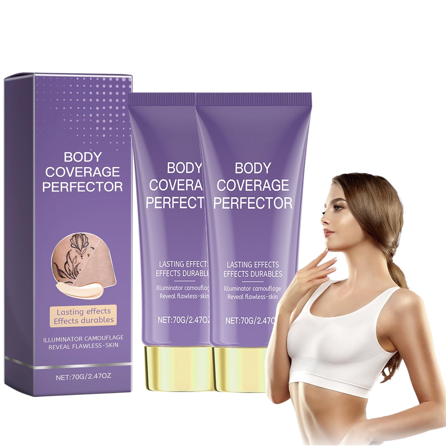 HERBENJOY 2PCS Body Coverage Perfector, Waterproof Tattoo Cover Up Makeup, No Transfer Hydrating Concealer for Mature Skin, Leg Makeup to Cover Veins,Scars,Dark-Spots with Full Coverage Foundation(NATURAL GLOW)