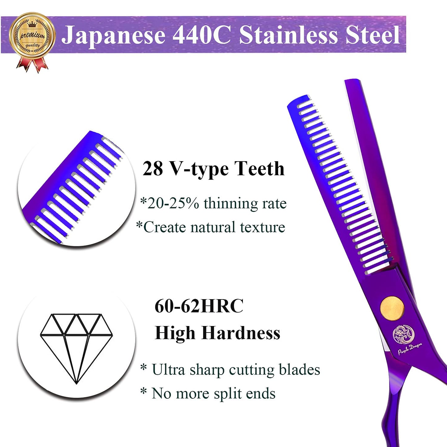 Purple Dragon Purple Hairdressing Scissors Set 5.5 Inch Hair Cutting & Thinning Scissors Kit for Men Women Kids Home Salon Barber