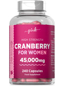 Cranberry Capsules 45000mg for Urinary Infections | 240 High Strength Capsules | with Vitamin C | by Pink