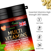 Red Label Health Multivitamin 180 Tablets (6 Months Supply) for Men & Women High Strength Multi Vitamins Supplement for Immune Support & Wellbeing, One a Day Multivitamins