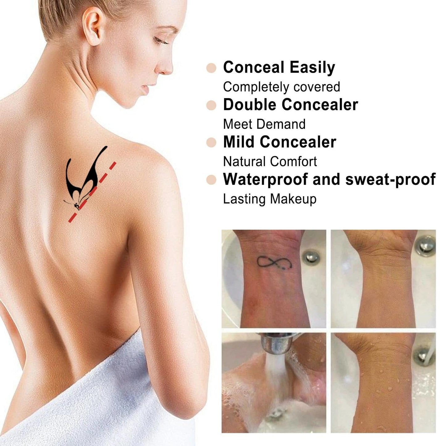 AuraAnge Tattoo Cover Up Concealer Cream - Full Coverage for zits, Body, Waterproof - Men and Women, Natural Makeup to Cover Tattoos