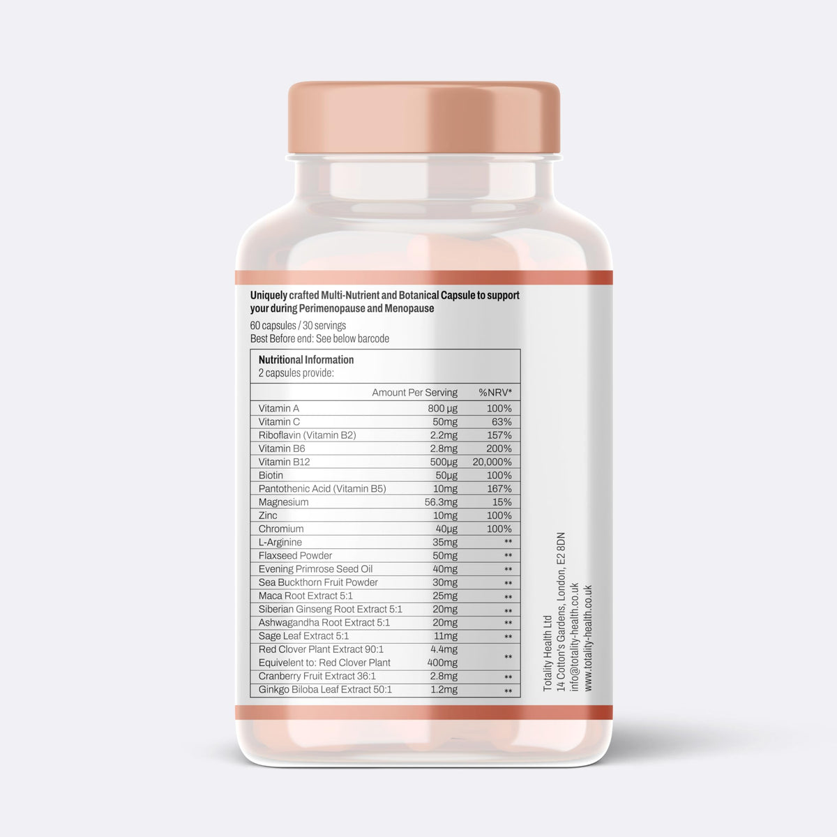 Totality Supplement | 1 Month Supply of 60 Capsules | Totality Menopause Supplement | Support During Perimenopause and Menopause | Multi-Nutrient Support with Evening Primrose & Red Clover | Vegan