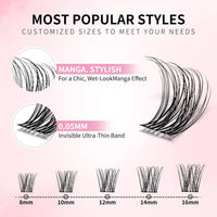 UCOOLME uCoolMe Venus Lash Clusters Kit 8-16mm with 5-6mm Bottom Lashes Wispy Natural Eyelash Clusters Kit D Curl -WideSpan Thin Invisible Lash Band