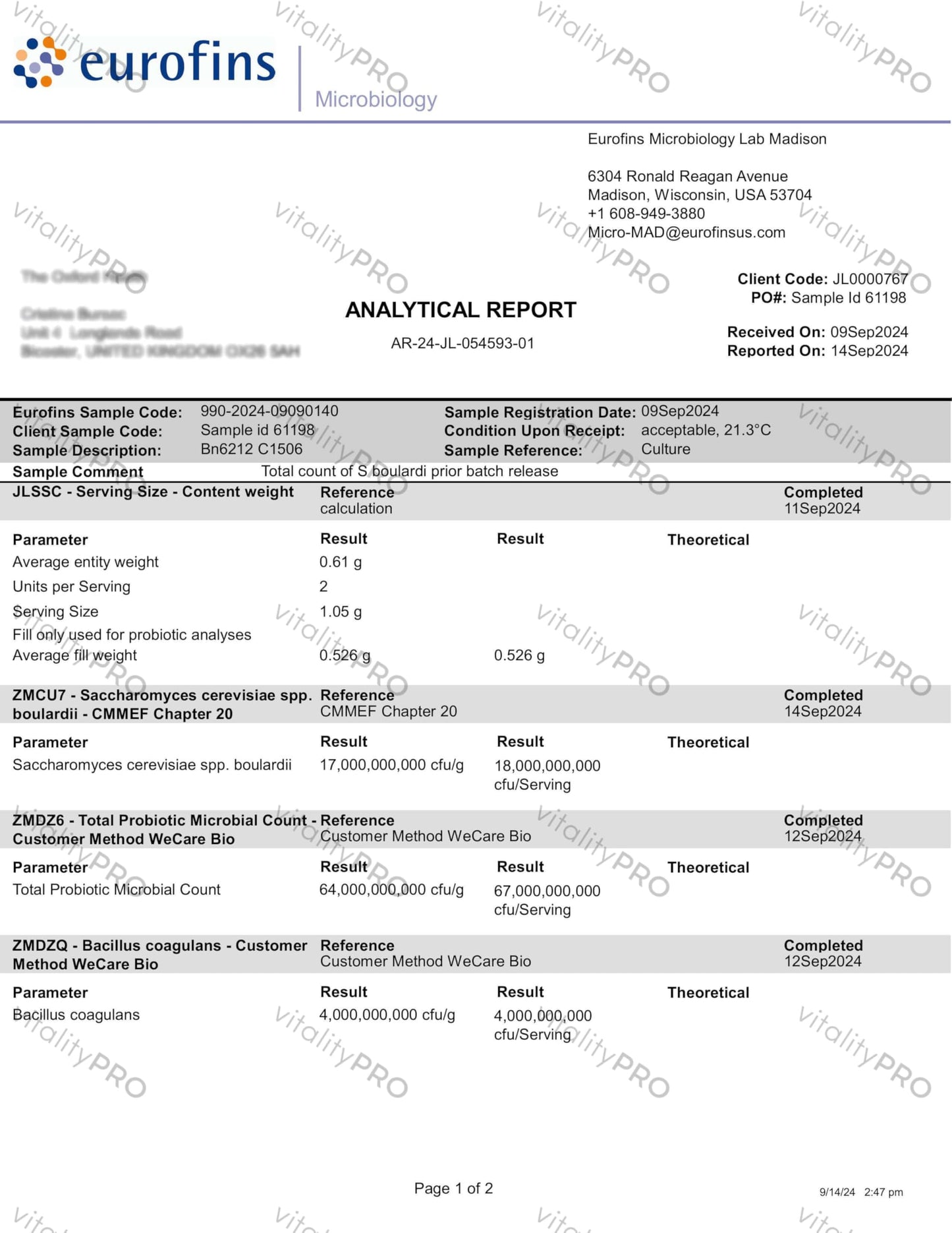 vP Vitality Pro Probiotic Culture® 58 Billion CFU - UK’s First Genuine Third-Party Tested, 14 Strains, 60 Capsules, 30 Day Supply – GMP Manufacturing, Digestive & Gut Health