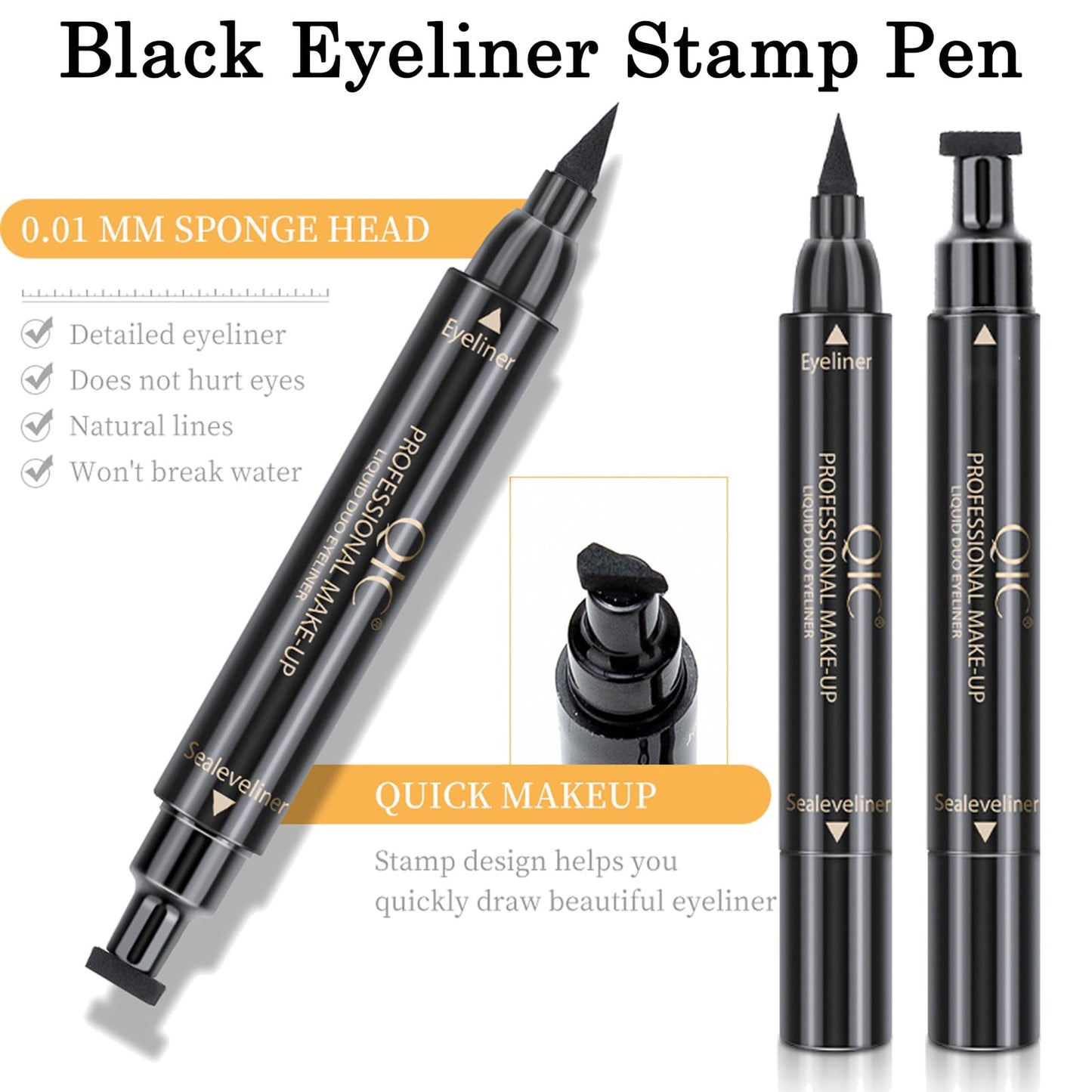 QUIWEN Eyeliner Stamp Wingliner,Black Eyeliner Stamp Pen,Long Lasting Liquid Eye Liners Waterproof Eyeliner for Perfect Wing Cat Eye Stamp Eyeliner, Black Eyeliner Pen Winged Eyeliner Pencil Easy to Use