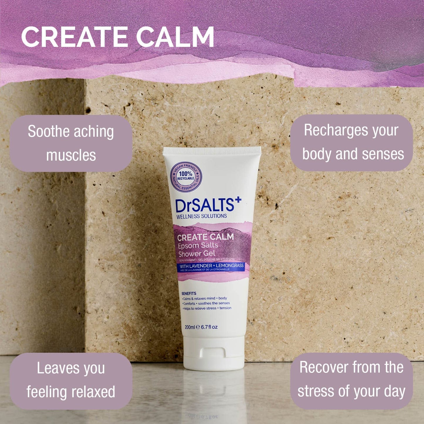 Dr Salts Create Calm Shower Gel - Lavender Chamomile - 200ml
