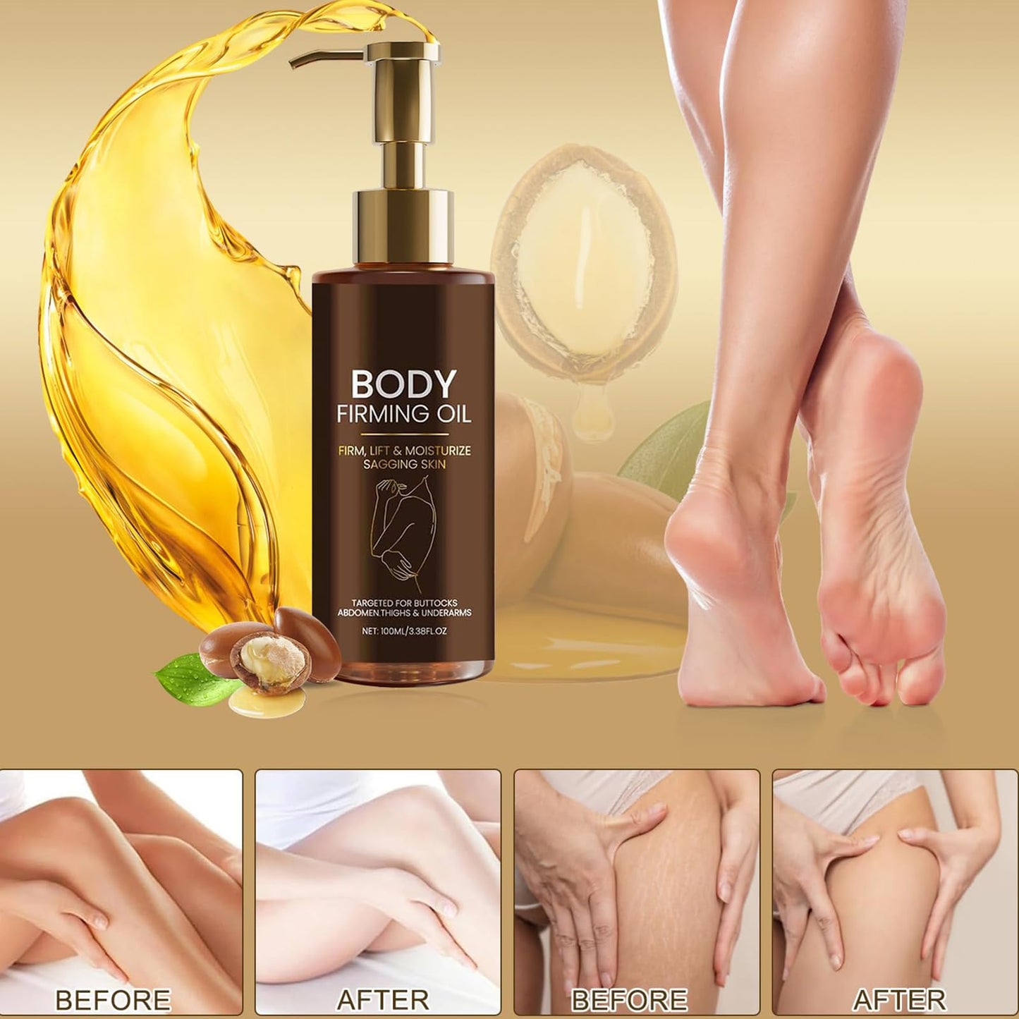 Orknglowy Firming Body Oil 100ML - Natural Body Oil for Women, Body Firming Oil with Castor Oil & Hyaluronic Acid, Massage Oils for Wrinkles, Fine Lines, Skin Tightening & Smooth, body oils for Dry Skin