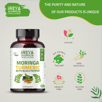 Moringa Oleifera Powder & Turmeric Root Powder with Black pepper 120 Capsules | Immunity & Metabolism Support, Joint and Digestive Support. Vegan, Gluten-Free and Non-GMO