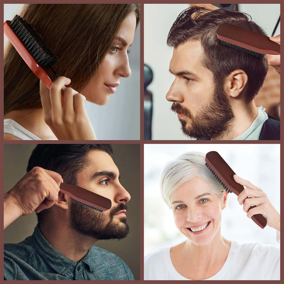 Bdeutrophic 2 Pcs Boar Bristle Hair Brush, Slick Back Hair Brush Slick Back Brush, Comb and Shear Tools Comfortable Grip Easy to Carry, Suitable for Trimming and Combing Long Thick Curly Thin Thick Hair Beard
