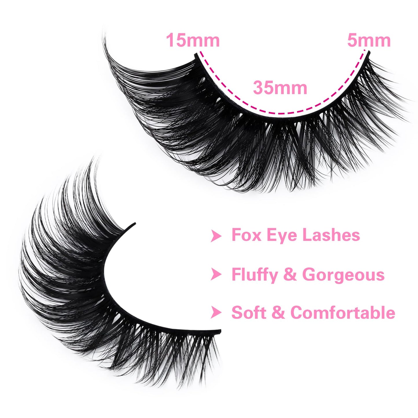 EMEDA Cat Eye Lashes 3D False Eyelashes Wispy Lashes Natural Look 13mm L Curl Lash Extension effect Thick Fox Eye Lashes 5 Pairs Faux lashes (Fox eye 31)